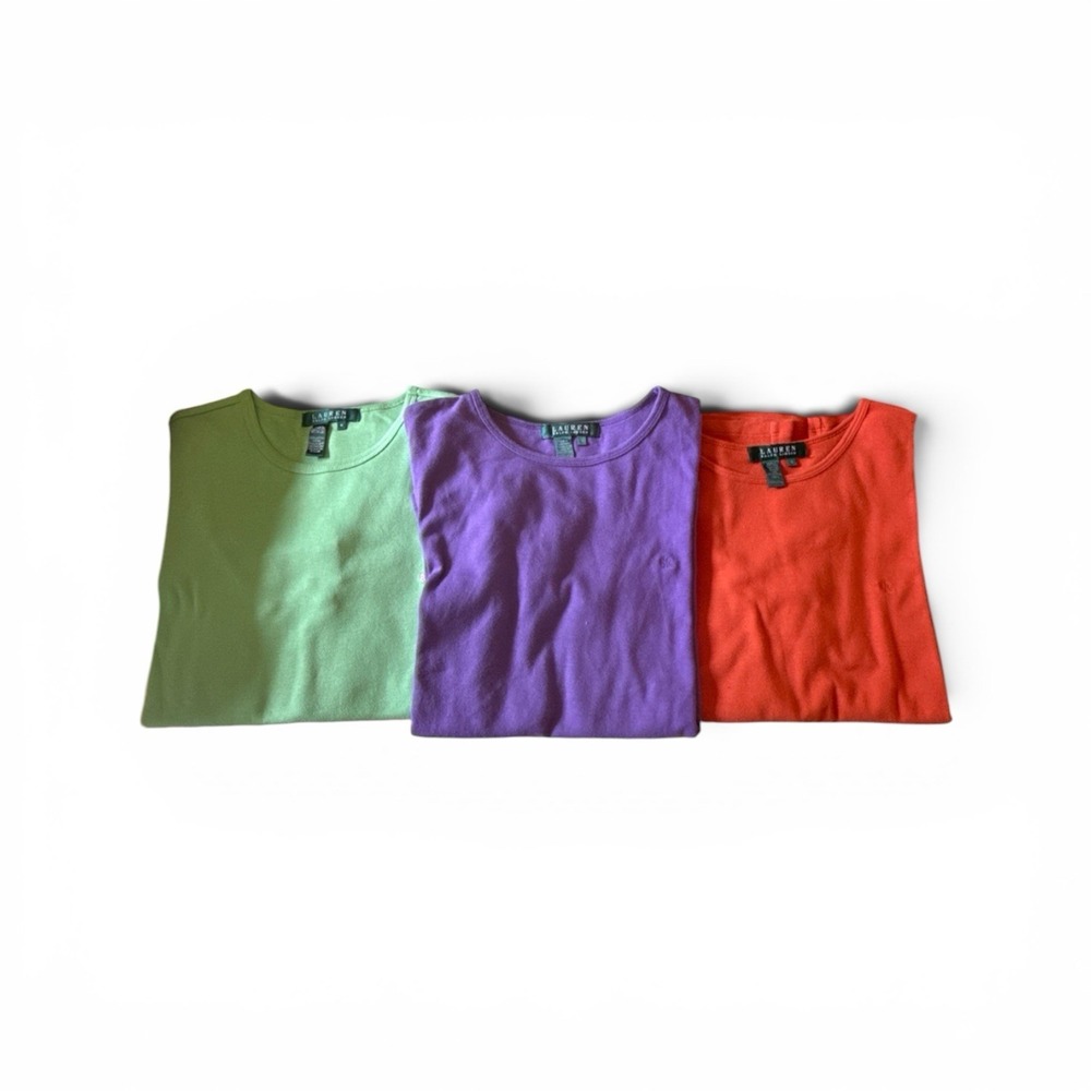 Lauren Ralph Lauren Women's Shirt Bundle Medium Orange Green Purple Cotton